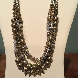 Bronze and gold metal necklace with crystals